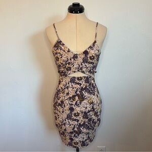 Free People Intimately Showdown Mini Dress, Purple Floral, Bodycon, Cutout, XS